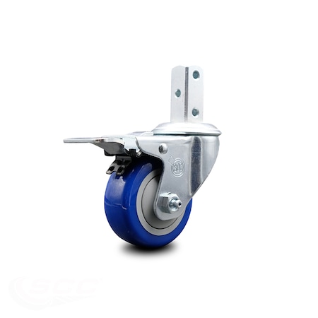 3.5 Inch Blue Poly Swivel 7/8 Inch Square Stem Caster With Total Lock Brake SCC